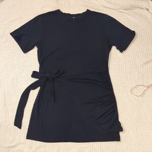 Elegant Navy Blue Tie-Waist Dress